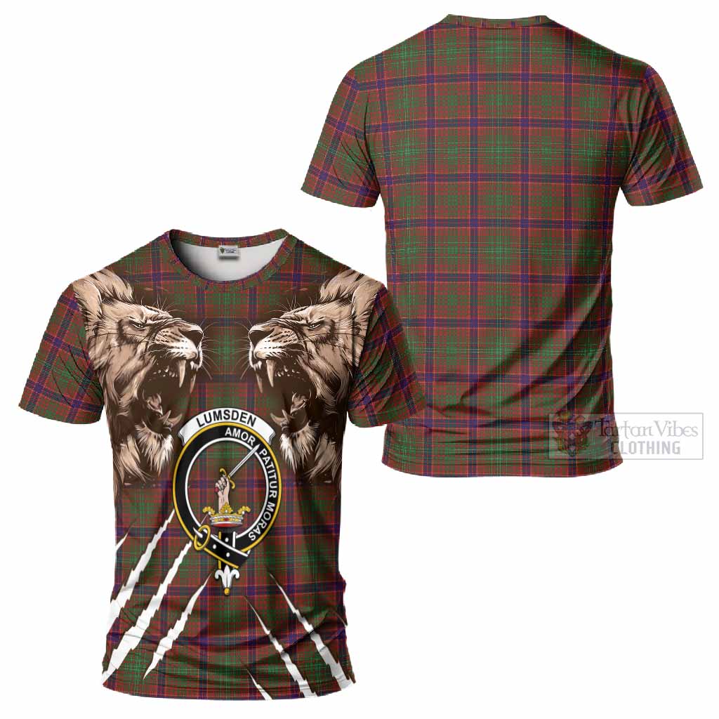 Lumsden Tartan Crest T-Shirt Ferocious Lion Style