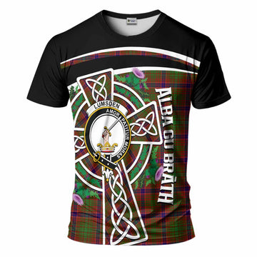 Lumsden Tartan Crest T-Shirt Scottish Thistle Celtic Cross Alba Gu Brath