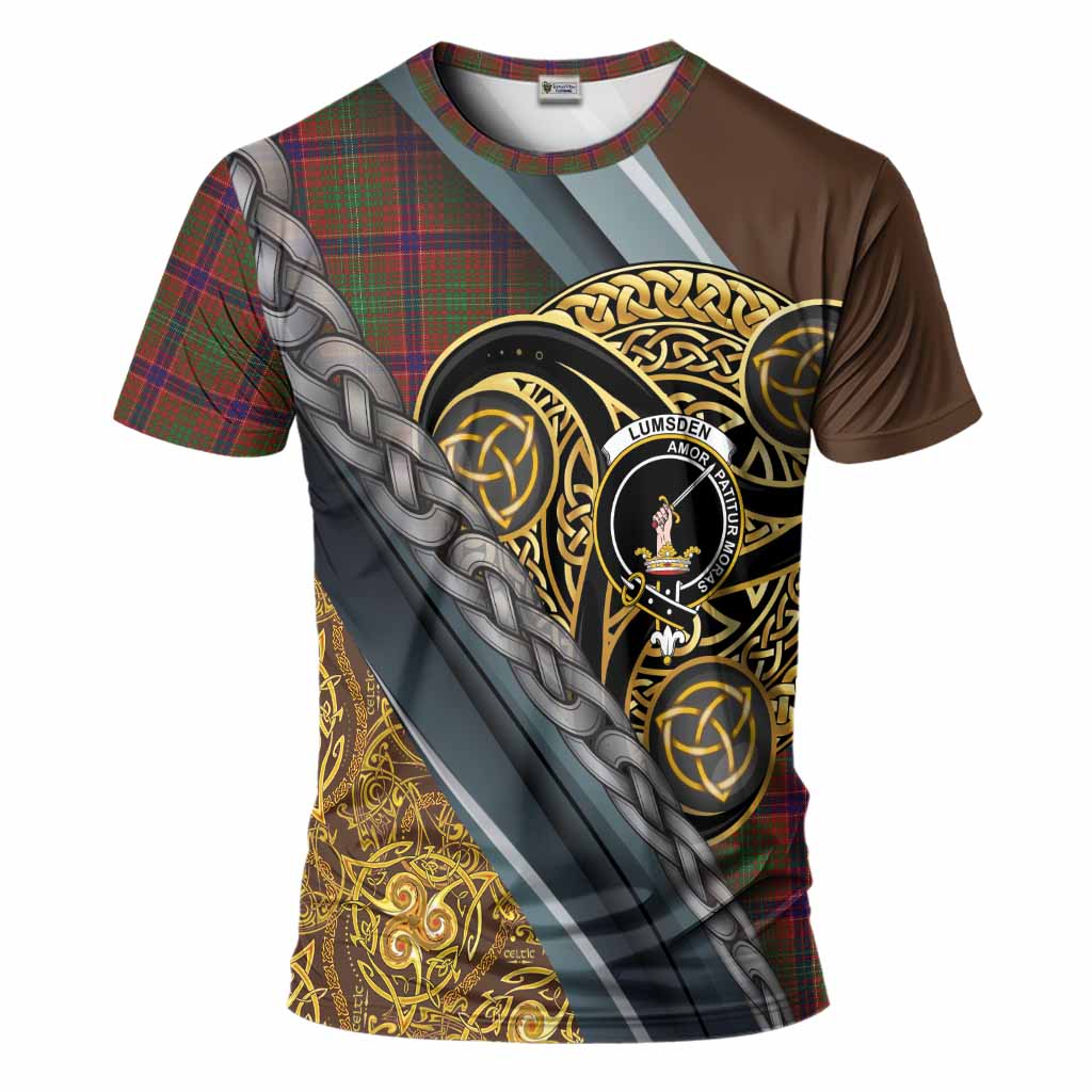 Lumsden Tartan Crest T-Shirt Scottish Triskele Celtic
