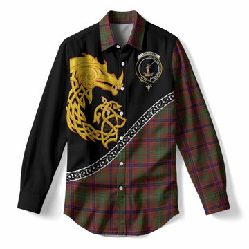 Lumsden Tartan Crest Women Casual Shirt Legendary Dragon Knot Half Style