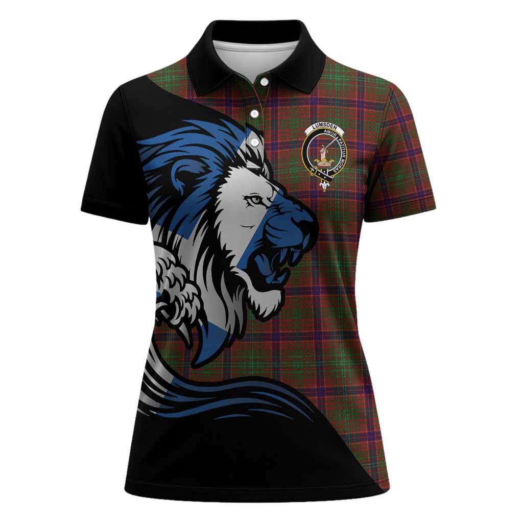 Lumsden Tartan Crest Women Polo Shirt Scottish Golden Lions Wave Flow