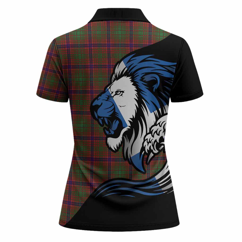 Lumsden Tartan Crest Women Polo Shirt Scottish Golden Lions Wave Flow