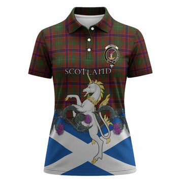 Lumsden Tartan Crest Women Polo Shirt Scottish Unicorn With Thistle