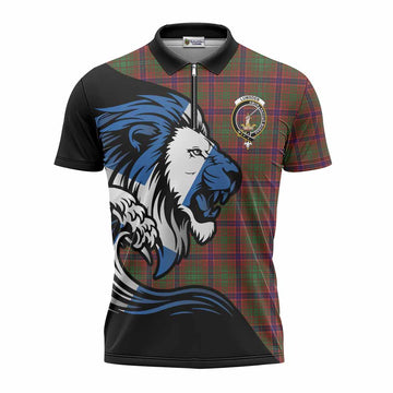Lumsden Tartan Crest Zipper Polo Shirt Scottish Golden Lions Wave Flow