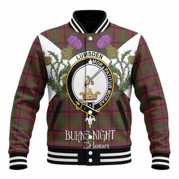 Lumsden Tartan Family Crest Baseball Jacket Scottish Burns Night Thistle Floral