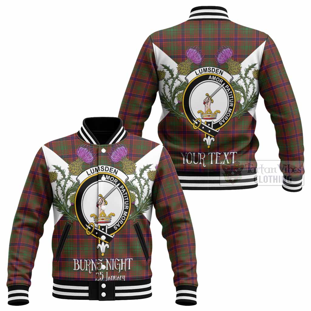 Lumsden Tartan Family Crest Baseball Jacket Scottish Burns Night Thistle Floral
