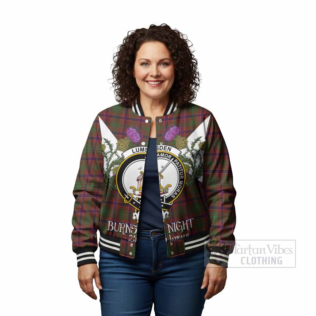 Lumsden Tartan Family Crest Baseball Jacket Scottish Burns Night Thistle Floral