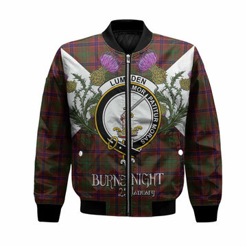 Lumsden Tartan Family Crest Bomber Jacket Scottish Burns Night Thistle Floral