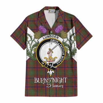 Lumsden Tartan Family Crest Cotton Hawaiian Shirt Scottish Burns Night Thistle Floral