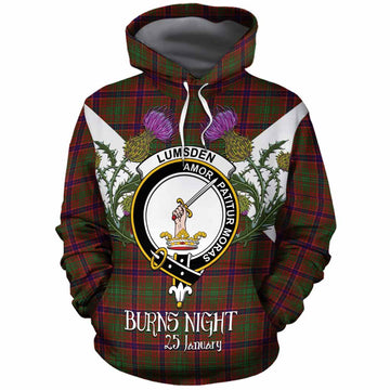 Lumsden Tartan Family Crest Cotton Hoodie Scottish Burns Night Thistle Floral