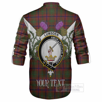 Lumsden Tartan Family Crest Ghillie Shirt Scottish Burns Night Thistle Floral