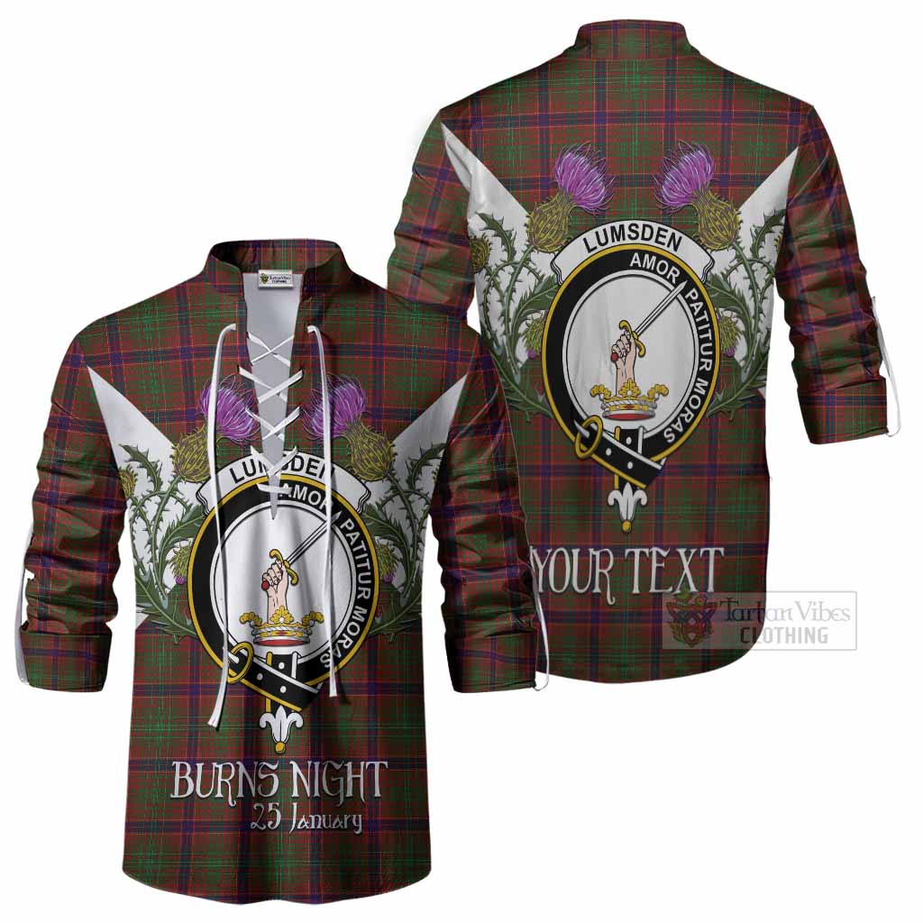 Lumsden Tartan Family Crest Ghillie Shirt Scottish Burns Night Thistle Floral