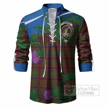Lumsden Tartan Family Crest Ghillie Shirt Thistle in Minimalism