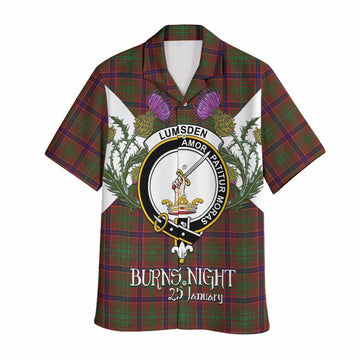 Lumsden Tartan Family Crest Hawaiian Shirt Scottish Burns Night Thistle Floral