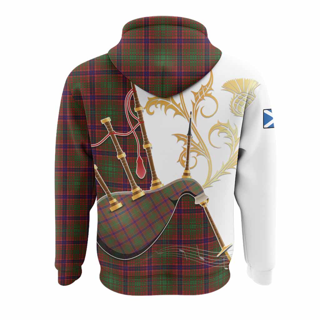 Lumsden Tartan Family Crest Hoodie Bagpipes with Scottish Thistle