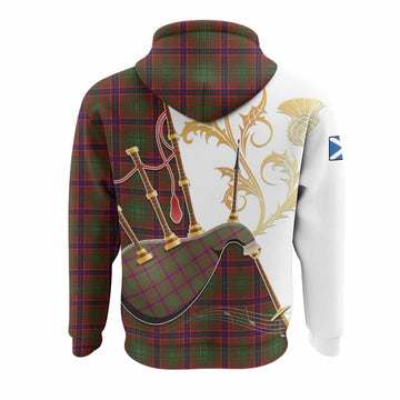 Lumsden Tartan Family Crest Hoodie Bagpipes with Scottish Thistle