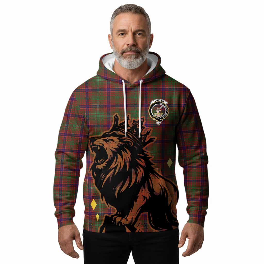 Lumsden Tartan Family Crest Hoodie Crowned Lion Roaring