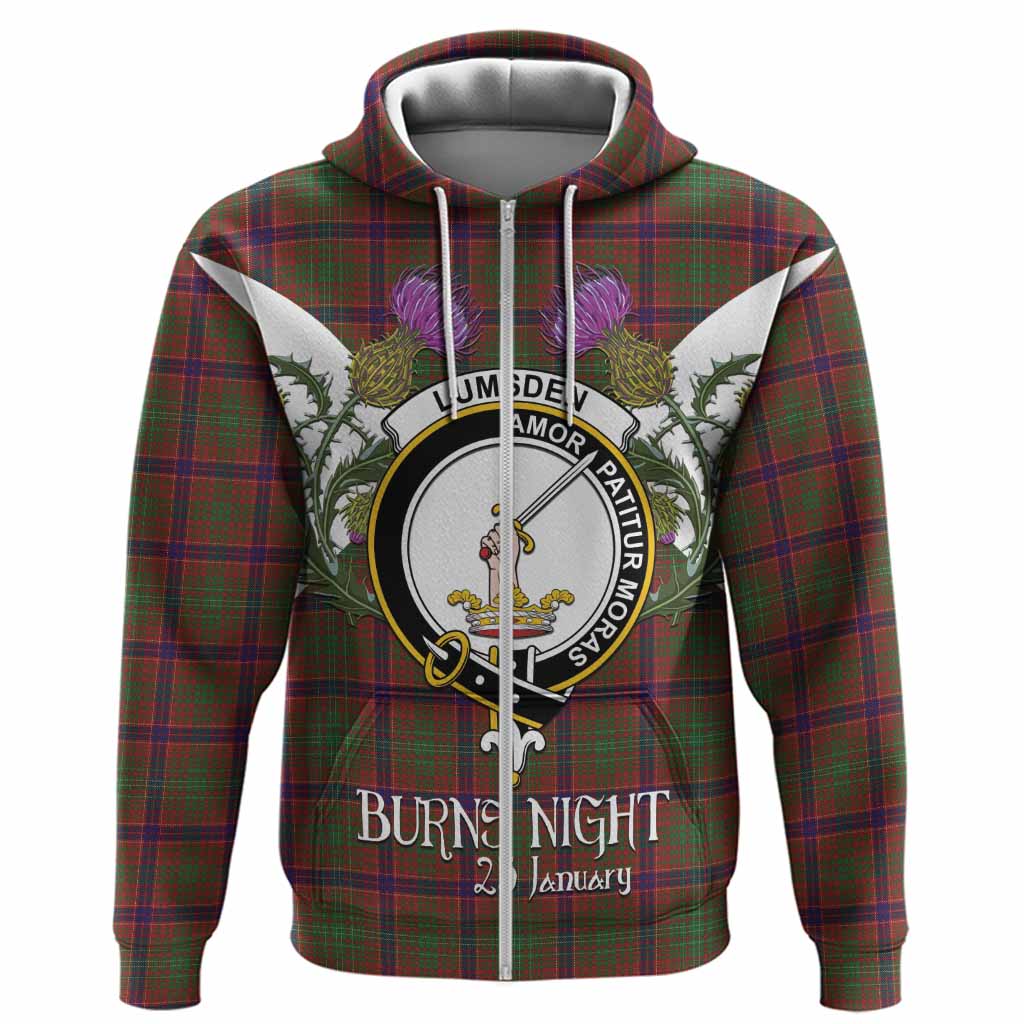 Lumsden Tartan Family Crest Hoodie Scottish Burns Night Thistle Floral