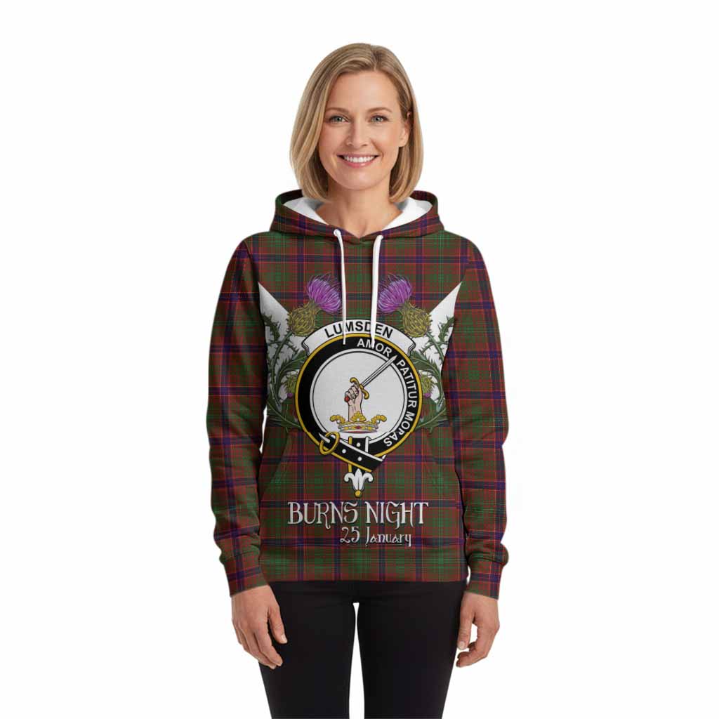 Lumsden Tartan Family Crest Hoodie Scottish Burns Night Thistle Floral