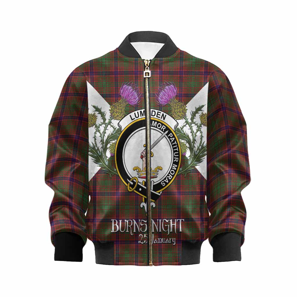 Lumsden Tartan Family Crest Kid Bomber Jacket Scottish Burns Night Thistle Floral