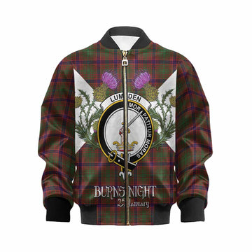 Lumsden Tartan Family Crest Kid Bomber Jacket Scottish Burns Night Thistle Floral