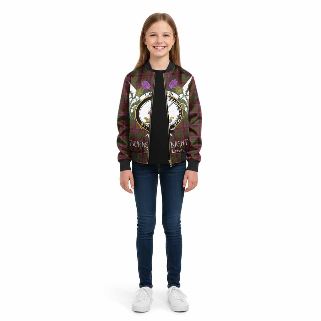 Lumsden Tartan Family Crest Kid Bomber Jacket Scottish Burns Night Thistle Floral