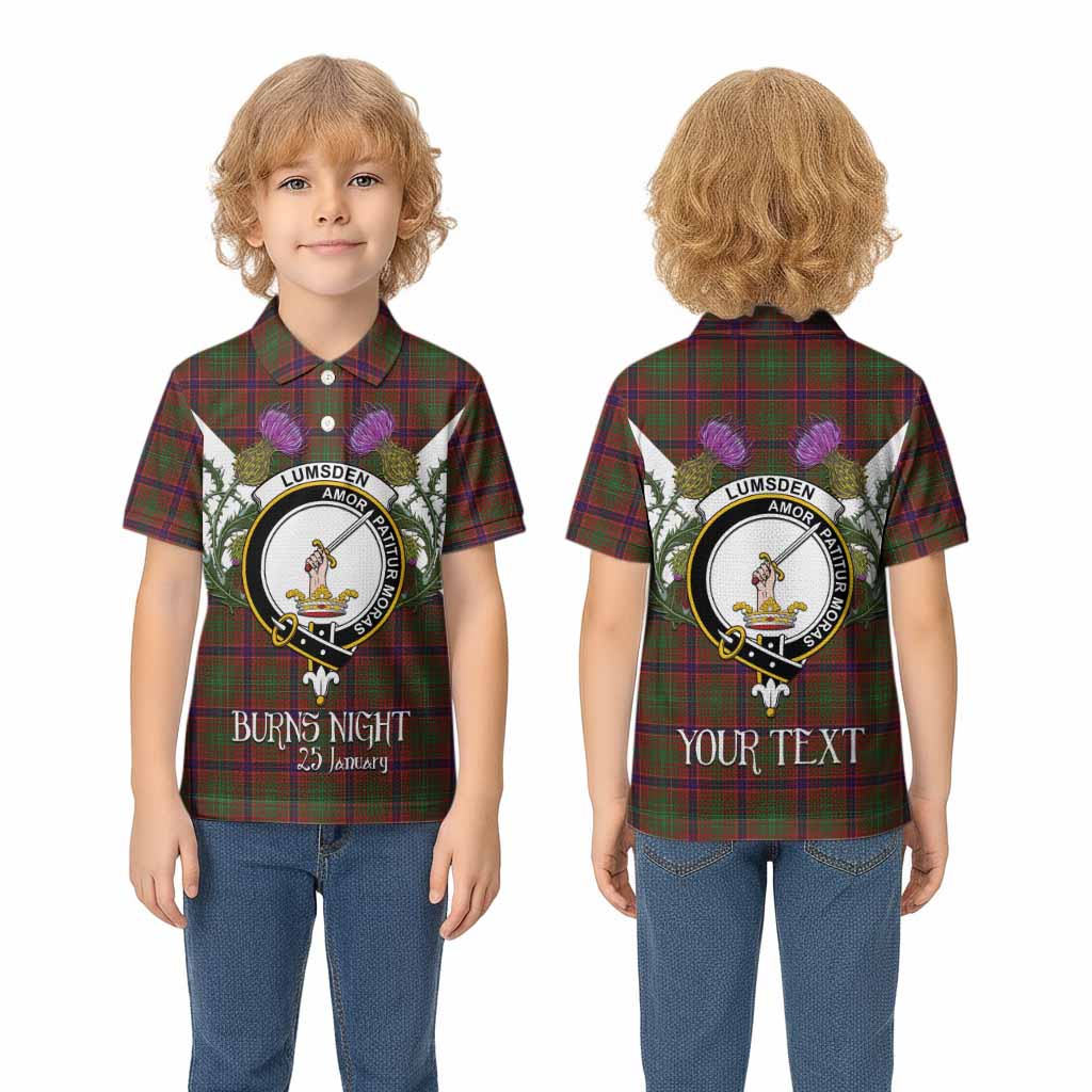 Lumsden Tartan Family Crest Kid Polo Shirt Scottish Burns Night Thistle Floral