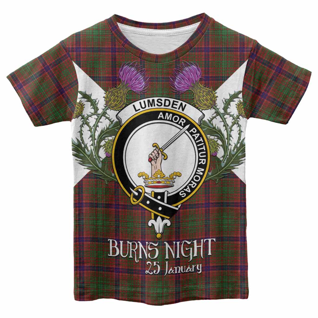 Lumsden Tartan Family Crest Kid T-shirt Scottish Burns Night Thistle Floral