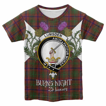 Lumsden Tartan Family Crest Kid T-shirt Scottish Burns Night Thistle Floral