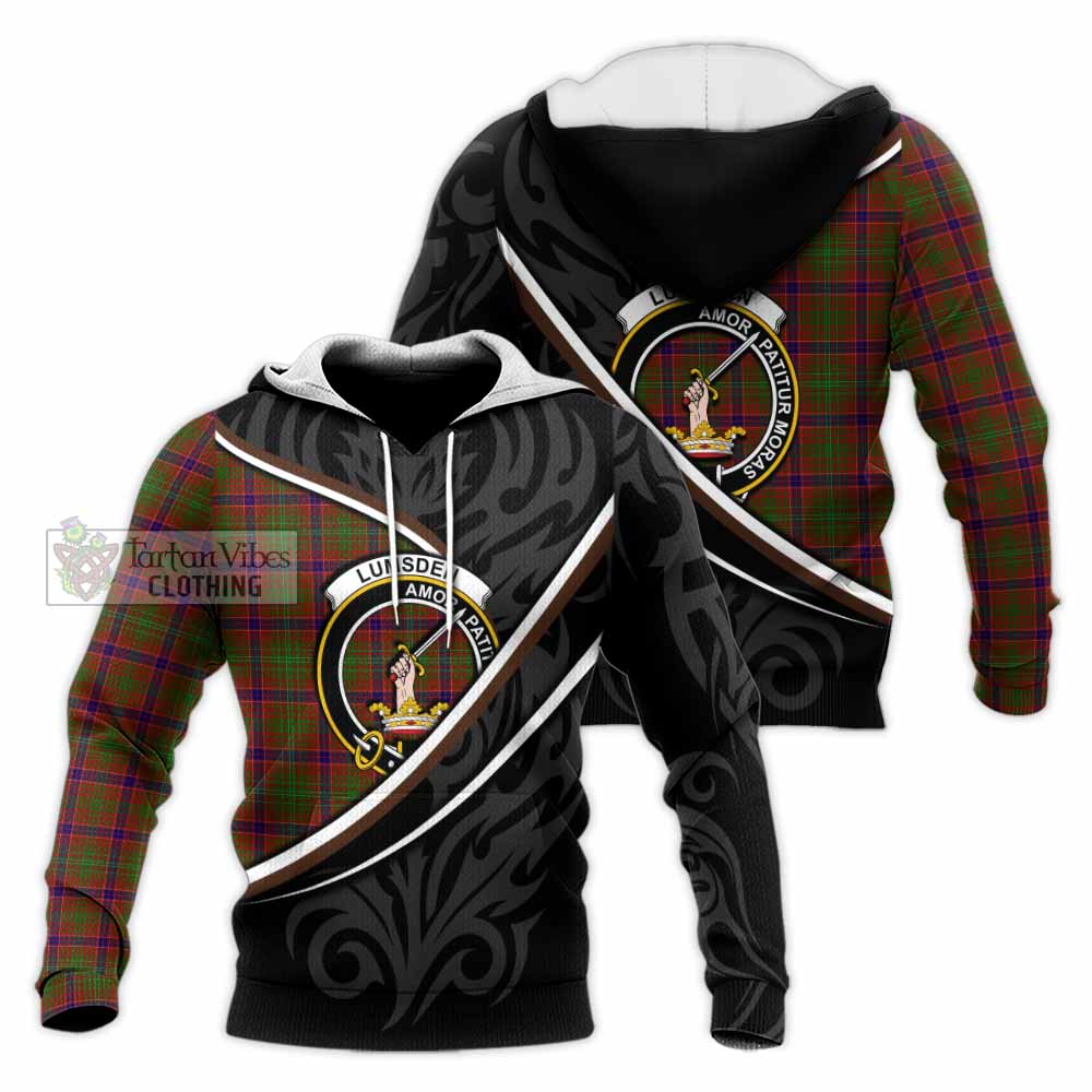 Lumsden Tartan Family Crest Knitted Hoodie Celtic Scottish Thistle Floral - Tartan Vibes Clothing