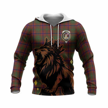 Lumsden Tartan Family Crest Knitted Hoodie Crowned Lion Roaring