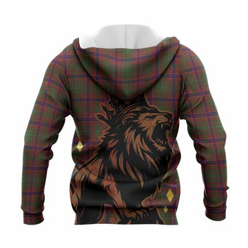 Lumsden Tartan Family Crest Knitted Hoodie Crowned Lion Roaring