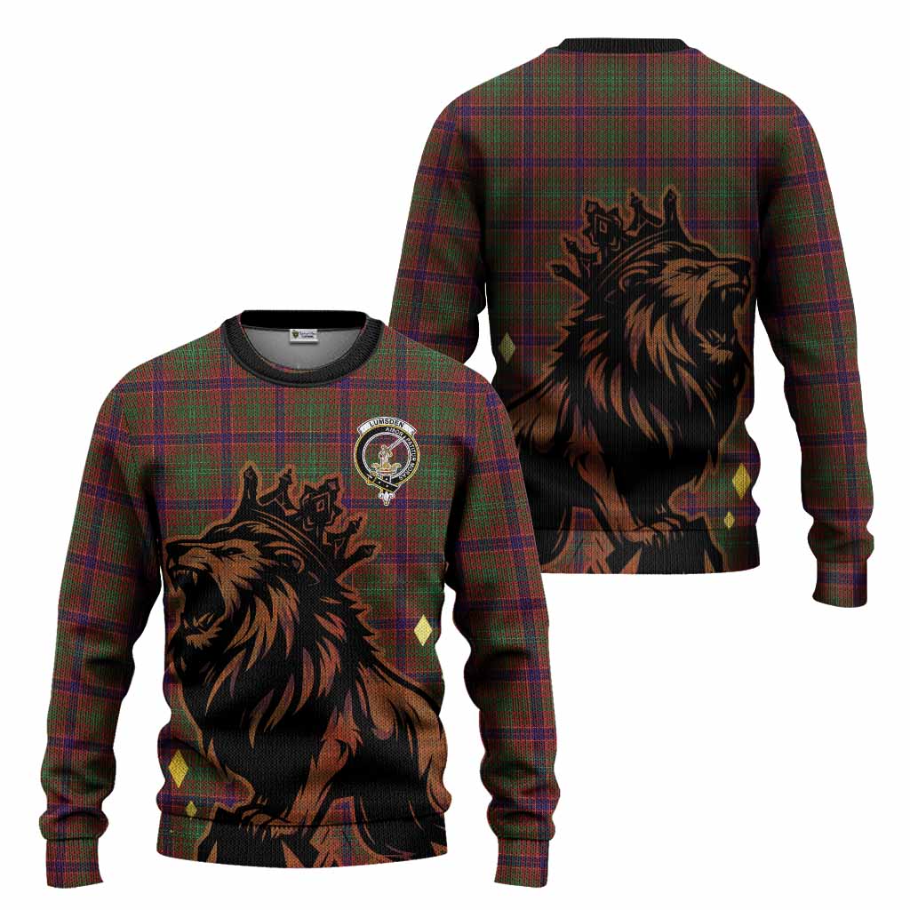 Lumsden Tartan Family Crest Knitted Sweater Crowned Lion Roaring