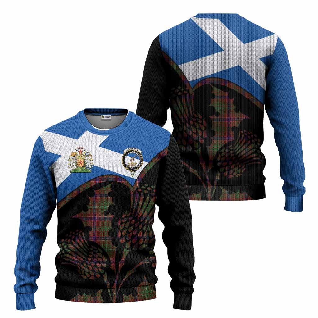 Lumsden Tartan Family Crest Knitted Sweater Scotland Thistle Floral Flag Style