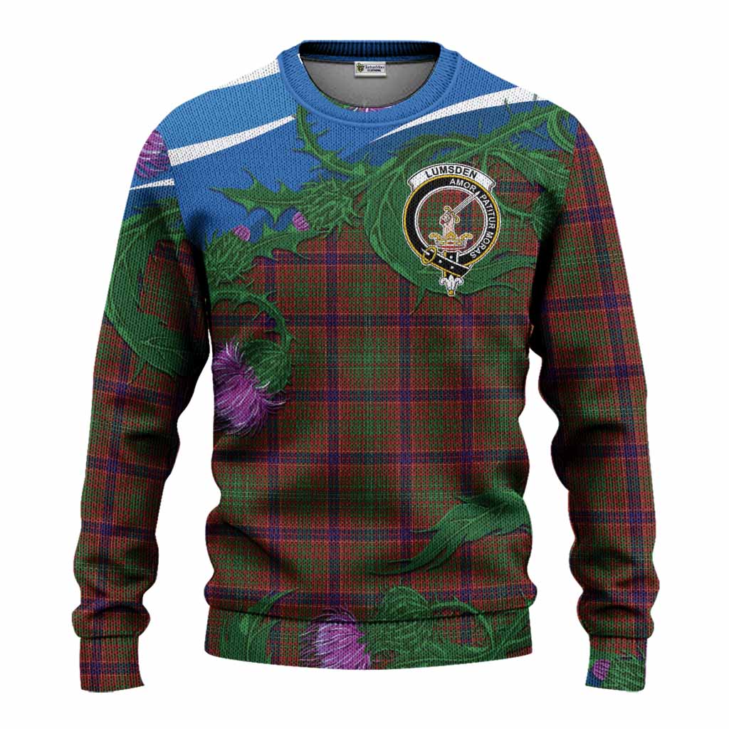 Lumsden Tartan Family Crest Knitted Sweater Thistle in Minimalism