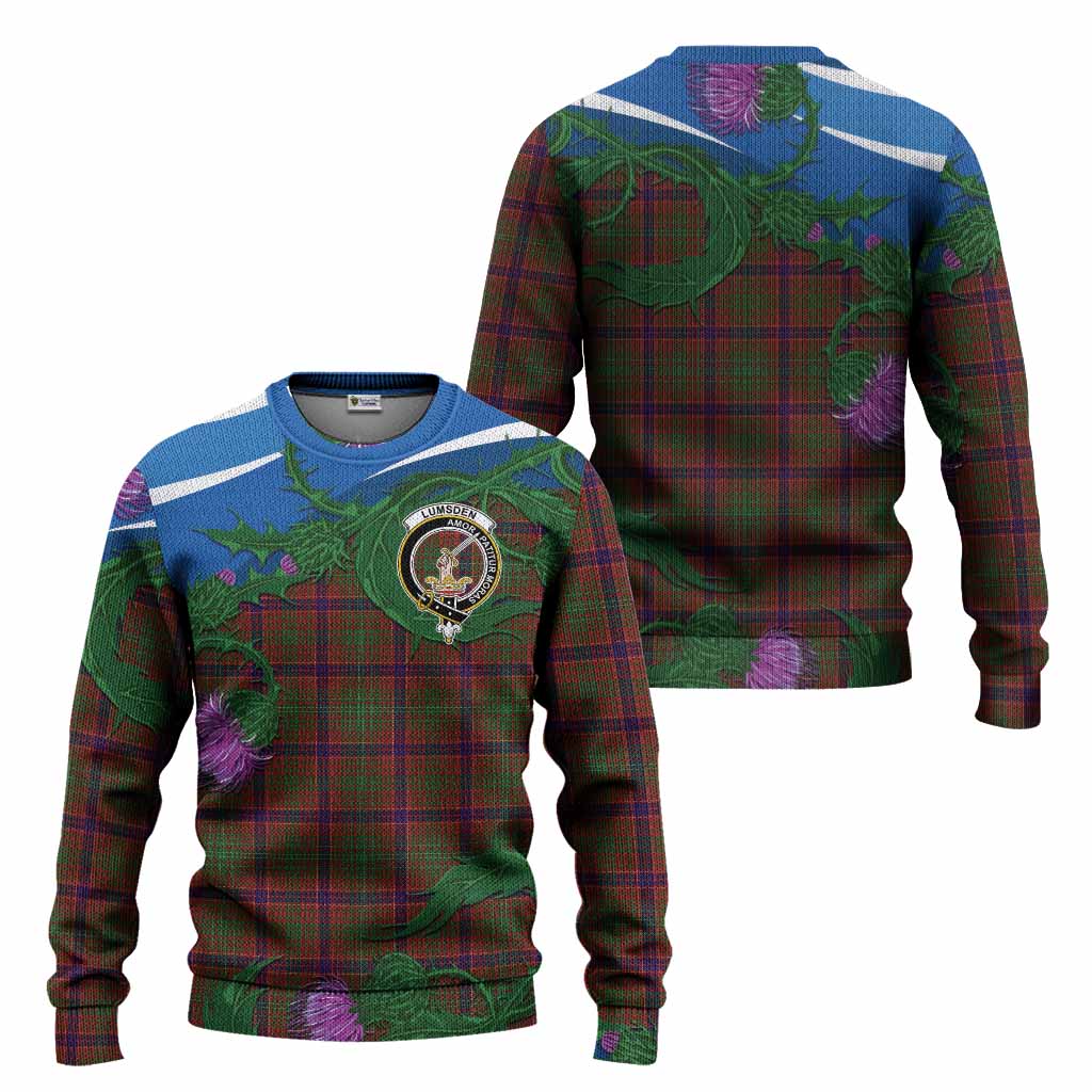 Lumsden Tartan Family Crest Knitted Sweater Thistle in Minimalism