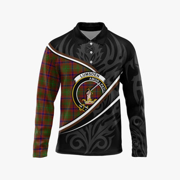 Lumsden Tartan Family Crest Long Sleeve Polo Shirt Celtic Scottish Thistle Floral