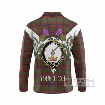 Lumsden Tartan Family Crest Long Sleeve Polo Shirt Scottish Burns Night Thistle Floral