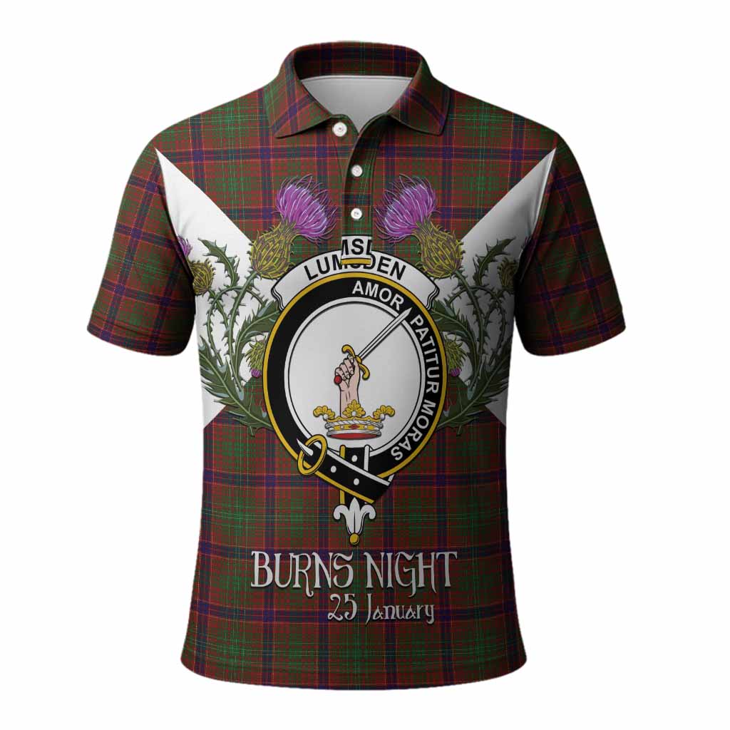 Lumsden Tartan Family Crest Polo Shirt Scottish Burns Night Thistle Floral