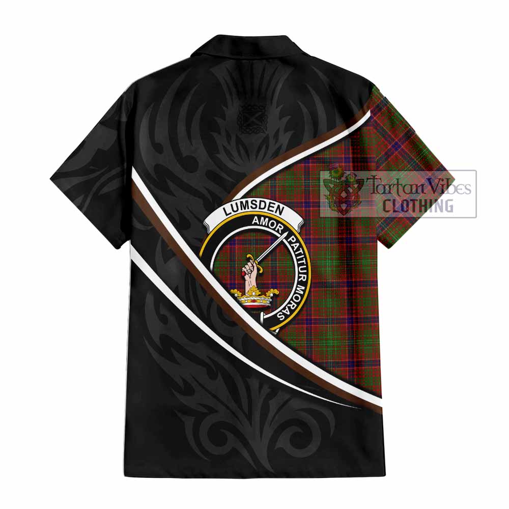 Lumsden Tartan Family Crest Short Sleeve Button Shirt Celtic Scottish Thistle Floral - Tartan Vibes Clothing