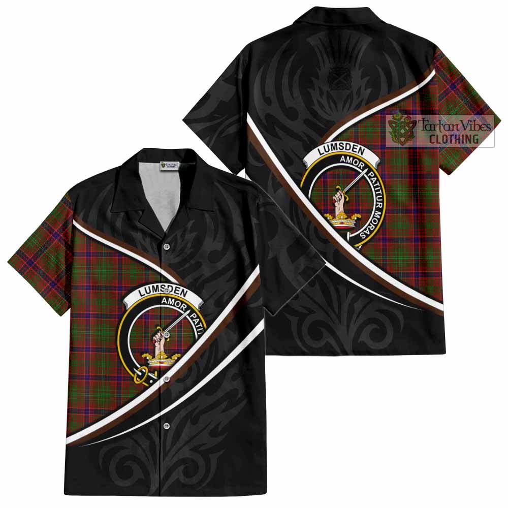 Lumsden Tartan Family Crest Short Sleeve Button Shirt Celtic Scottish Thistle Floral - Tartan Vibes Clothing