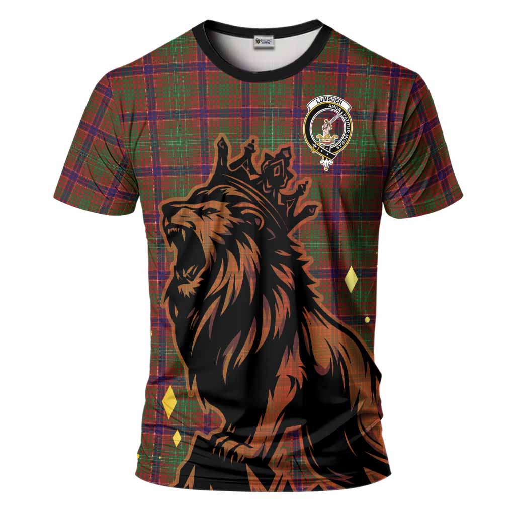 Lumsden Tartan Family Crest T-Shirt Crowned Lion Roaring