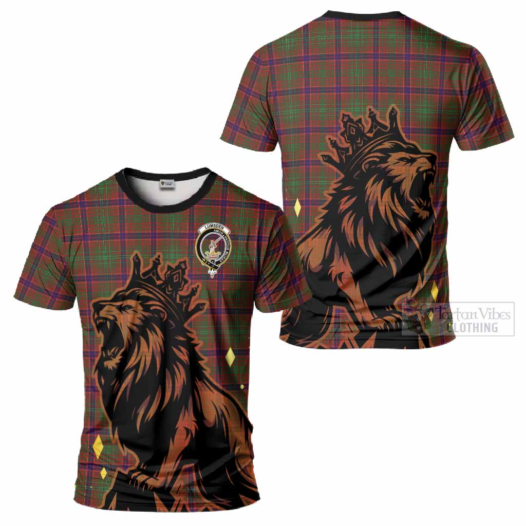 Lumsden Tartan Family Crest T-Shirt Crowned Lion Roaring