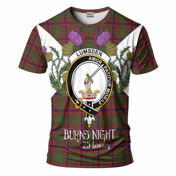 Lumsden Tartan Family Crest T-Shirt Scottish Burns Night Thistle Floral