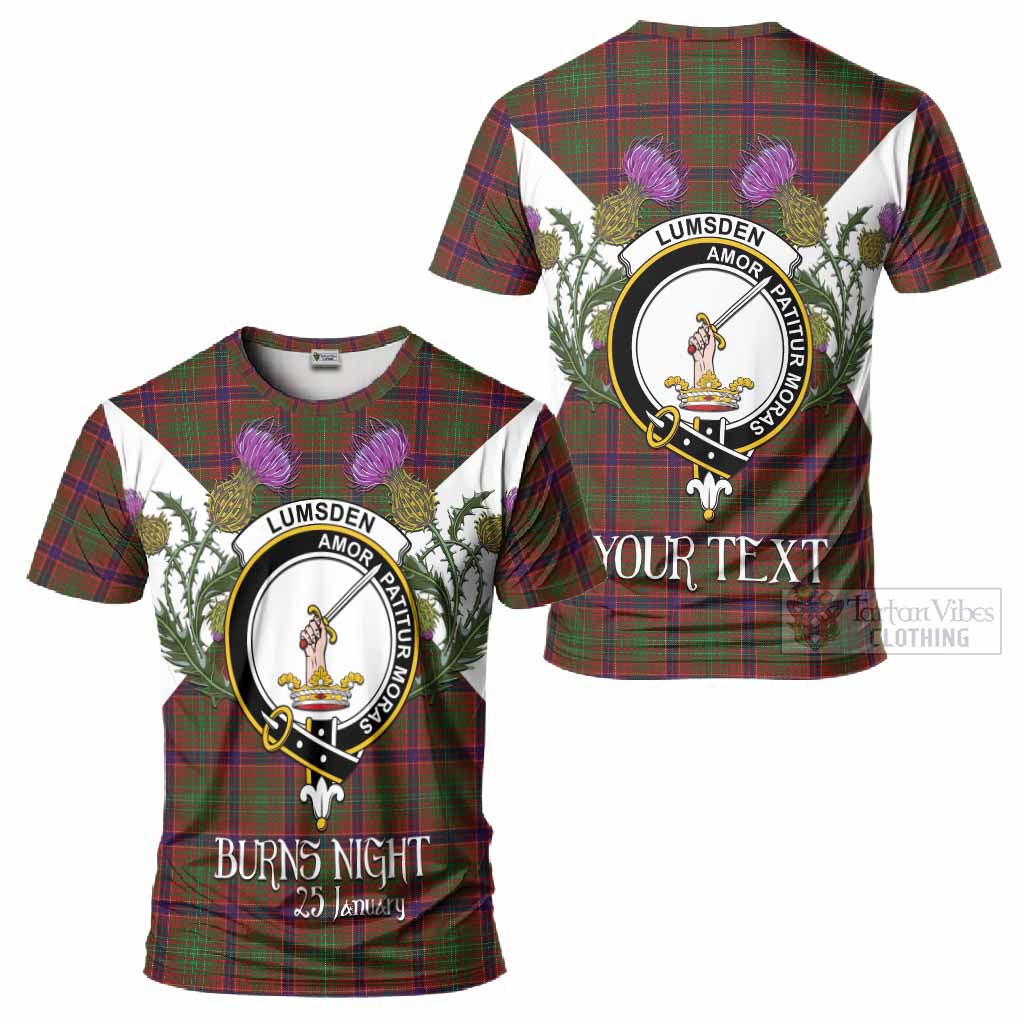 Lumsden Tartan Family Crest T-Shirt Scottish Burns Night Thistle Floral