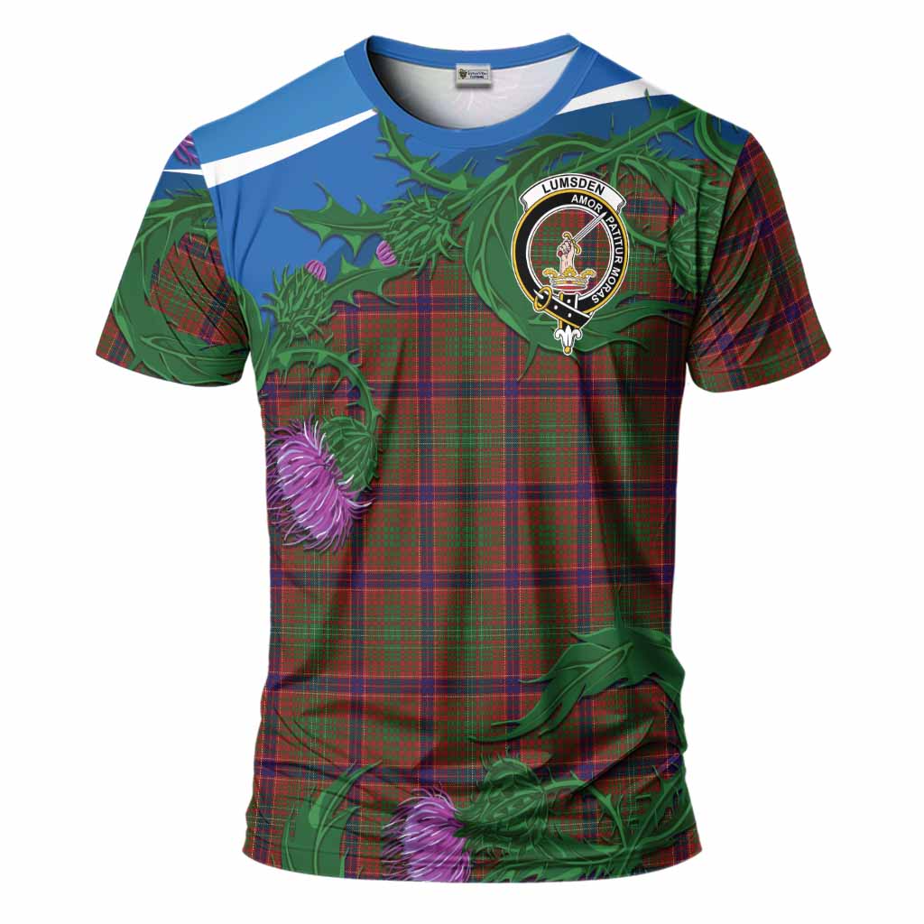 Lumsden Tartan Family Crest T-Shirt Thistle in Minimalism