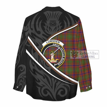 Lumsden Tartan Family Crest Women Casual Shirt Celtic Scottish Thistle Floral