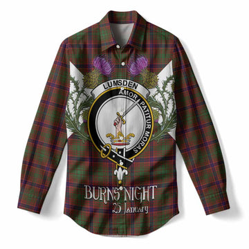 Lumsden Tartan Family Crest Women Casual Shirt Scottish Burns Night Thistle Floral