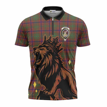 Lumsden Tartan Family Crest Zipper Polo Shirt Crowned Lion Roaring