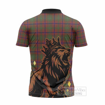 Lumsden Tartan Family Crest Zipper Polo Shirt Crowned Lion Roaring